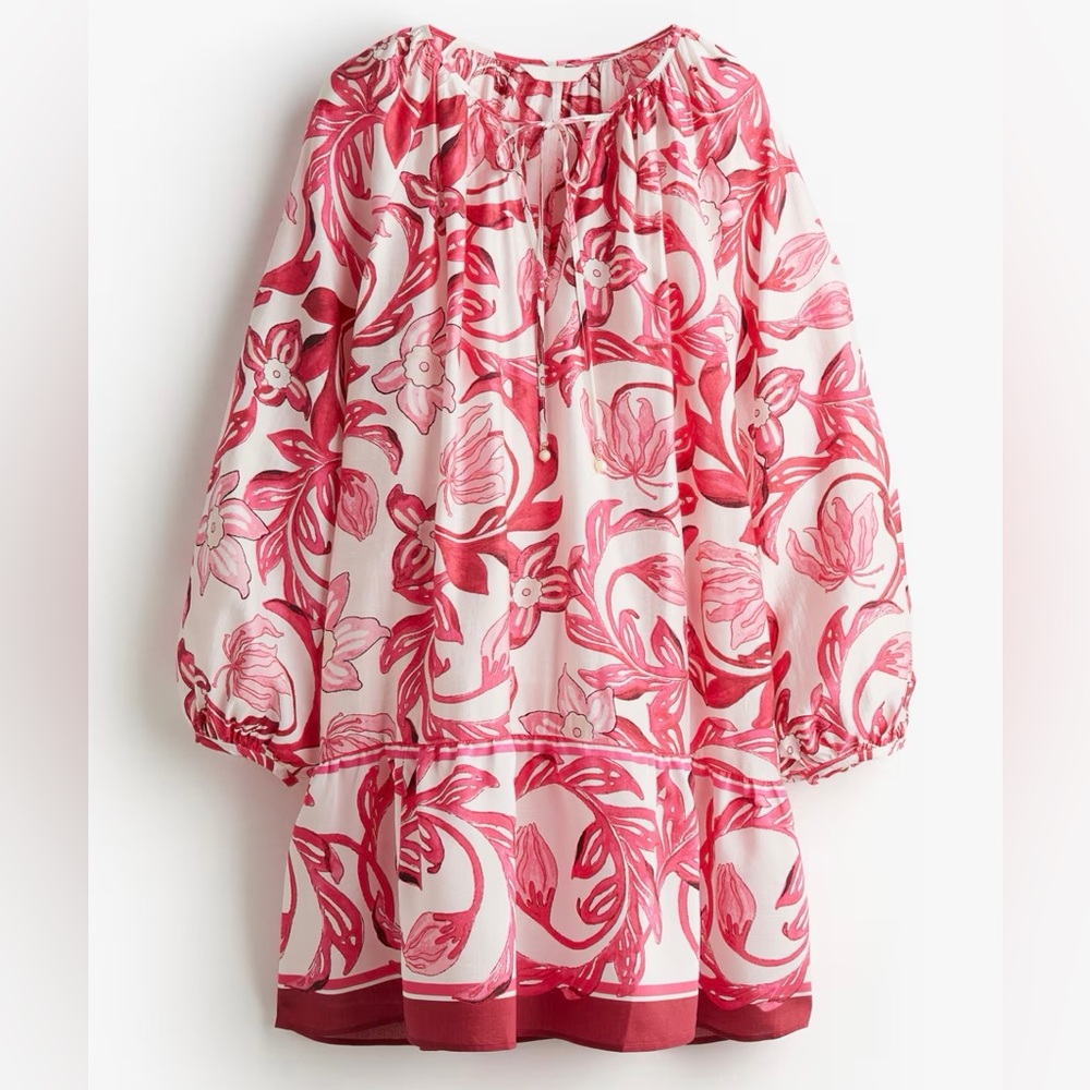 H&M Tie-Detail Dress in Pink/White Floral sz S